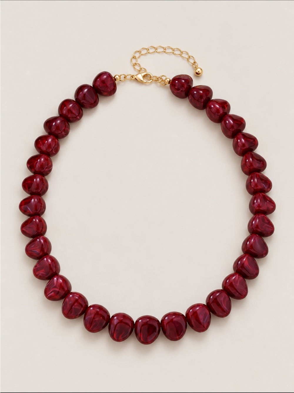 New! Cranberry Red Wine Pebble Beaded Dopamine Statement Necklace NWOT 5050